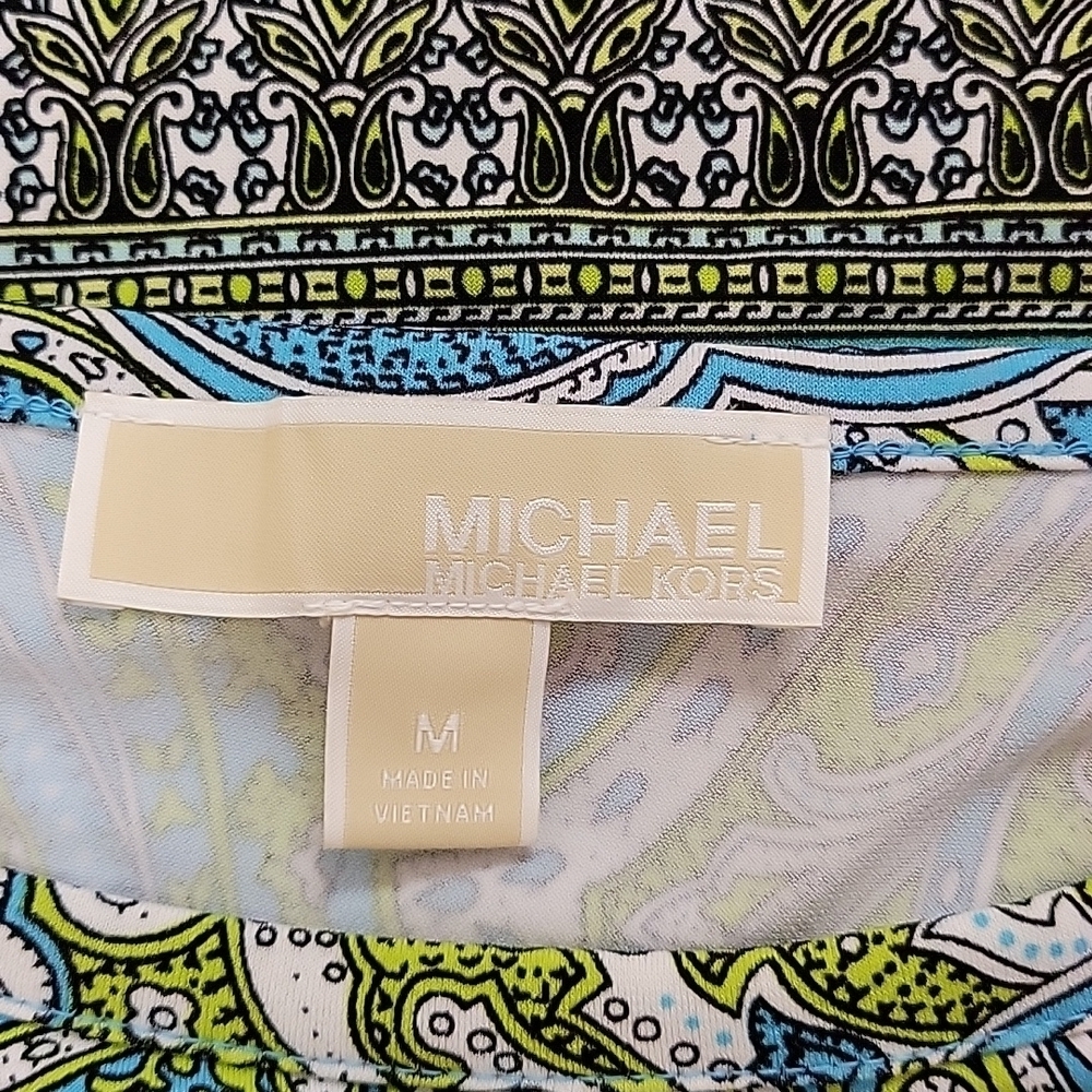 Michael Michael Kors paisley long sleeve dress women's med. blue green - Picture 5 of 6